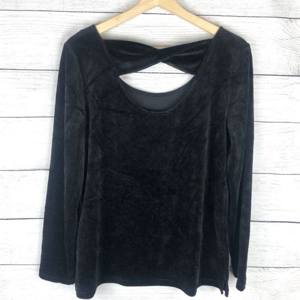T by Talbots | Black Velvet Top with Bow Back S